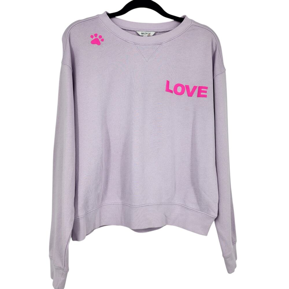 Wildfox Graphic Purple Pullover Crewneck “Dogs Love Me” Sweatshirt Size Small